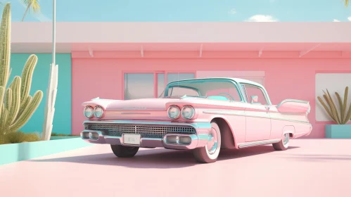 Pink Classic Car in Desert Landscape