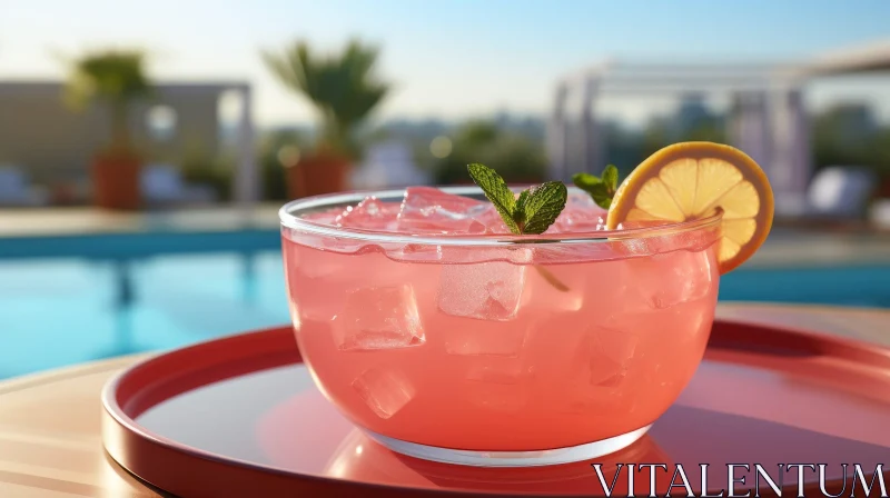 Pink Liquid Glass Bowl with Lemon and Mint AI Image