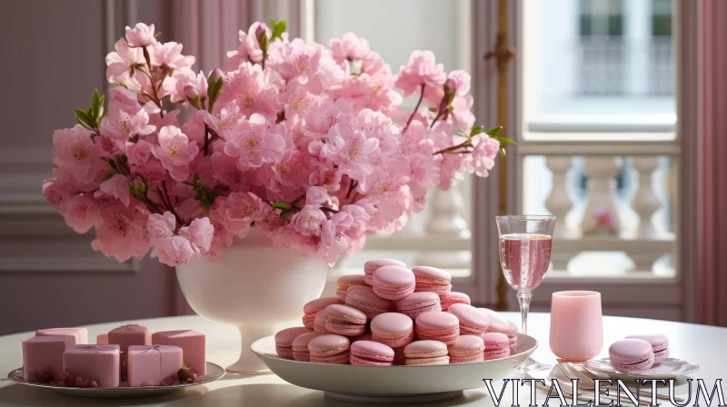 AI ART Pink Table Setting with Flowers and Champagne