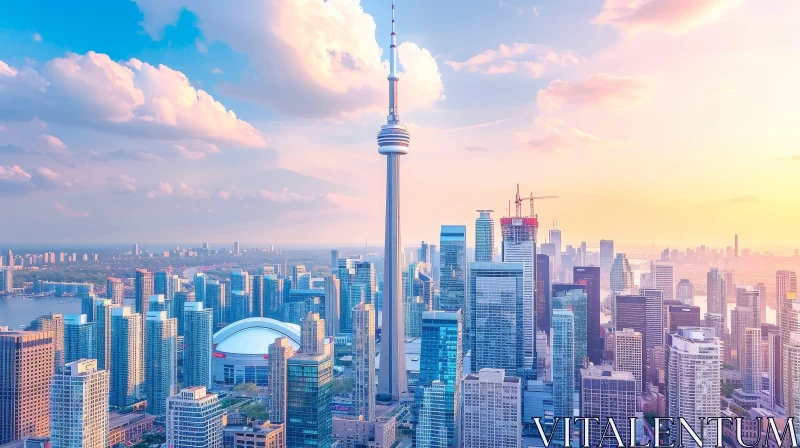 AI ART Toronto Cityscape: Iconic CN Tower and Skyscrapers