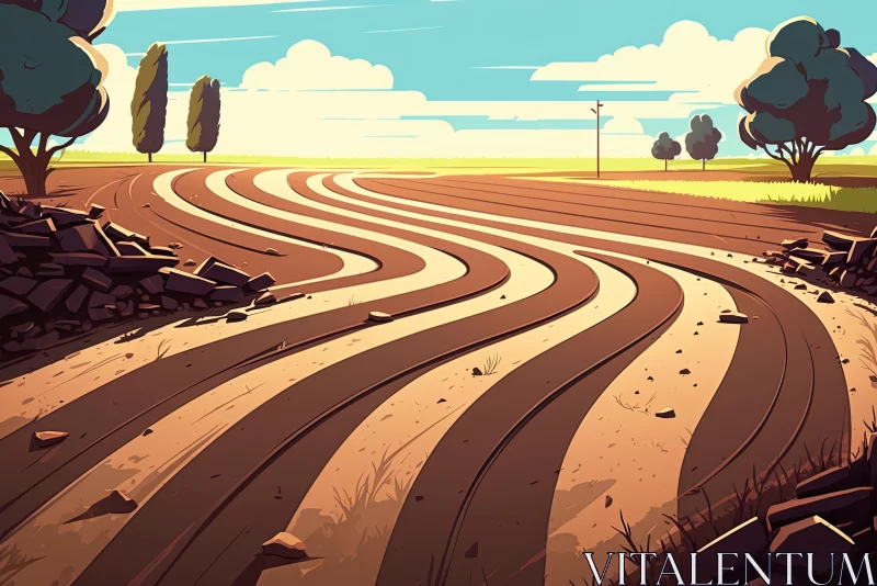 Vibrant Farm Scene with Broken Grass and Dirt Road | Traincore Aesthetic AI Image