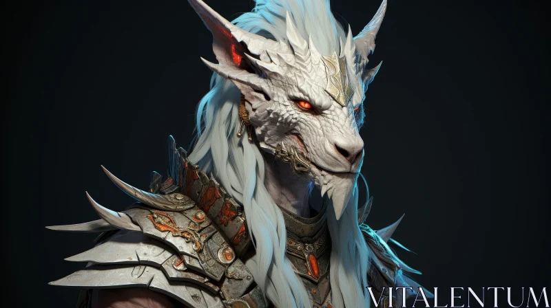 White Dragonborn Portrait - Fantasy Role-Playing Creature AI Image