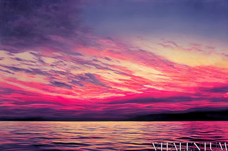 Breathtaking Sunset Painting in Dark Pink and Purple | Scottish Landscapes AI Image