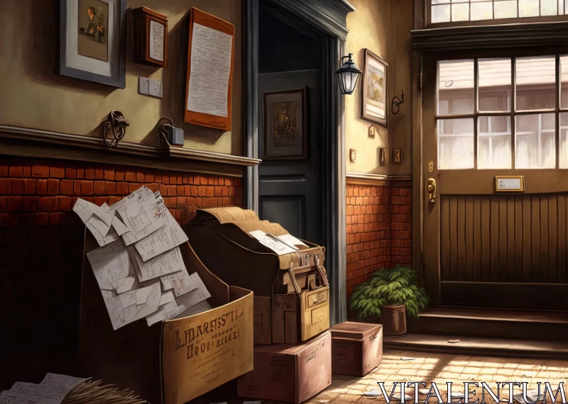 Captivating Realistic Genre Scene: An Old House with Boxes and Letter Mail AI Image