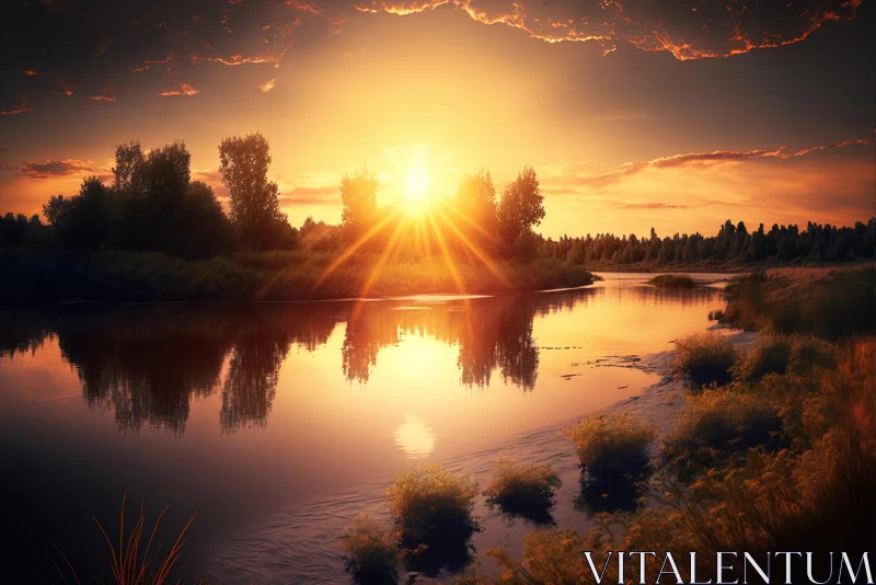Captivating Sunset Landscape with River | Dreamy and Romantic AI Image