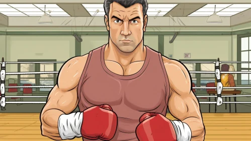 Cartoon Boxer in Boxing Ring