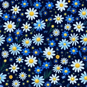 Cartoon Chamomile Flowers Seamless Pattern