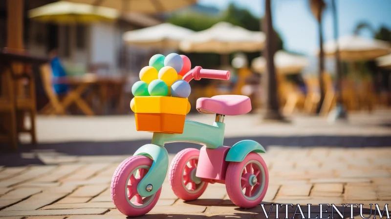AI ART Colorful Child's Tricycle with Basket of Balls