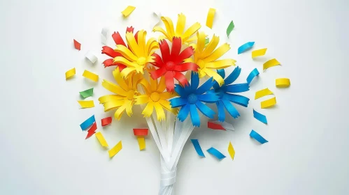 Colorful Paper Flower Bouquet Flat Lay
