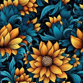 Dark Blue Floral Seamless Pattern - Vintage Design