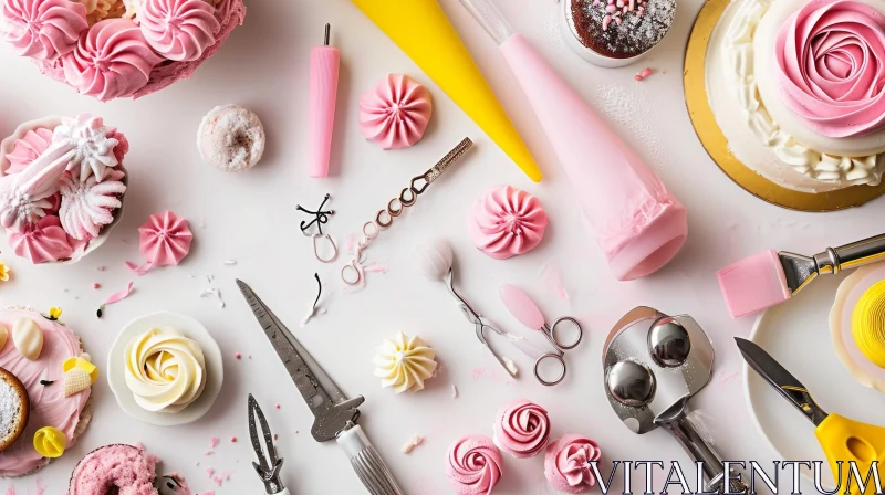 Explore the World of Baking and Pastry with this Captivating Flat Lay Composition AI Image