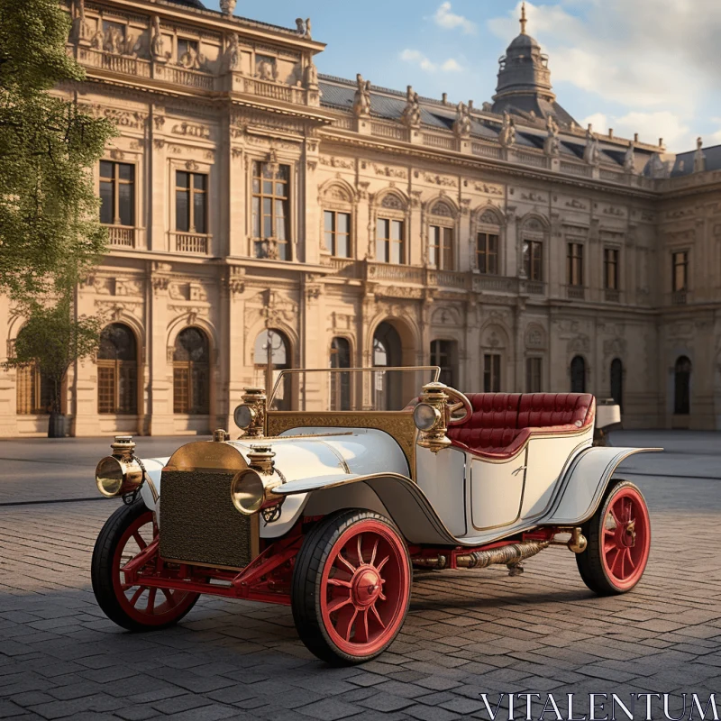 Exquisite Vintage Car Parked in Front of Majestic Building AI Image
