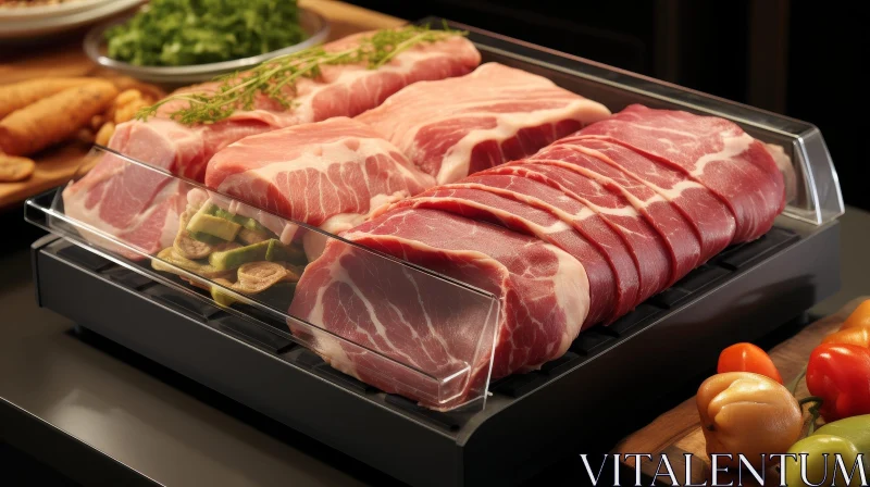 Fresh Pork Cuts Displayed in Refrigerated Case AI Image