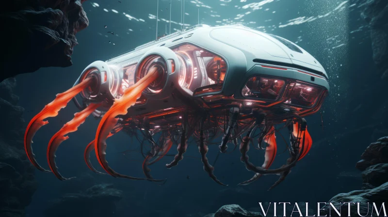 Futuristic Underwater Exploration: Submarines, Octopuses, and More AI Image