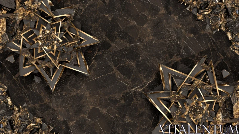Golden Snowflakes on Dark Marble Background | Mesmerizing 3D Effect AI Image