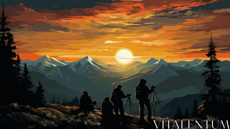 Golden Sunset Over Snowy Mountains AI Image