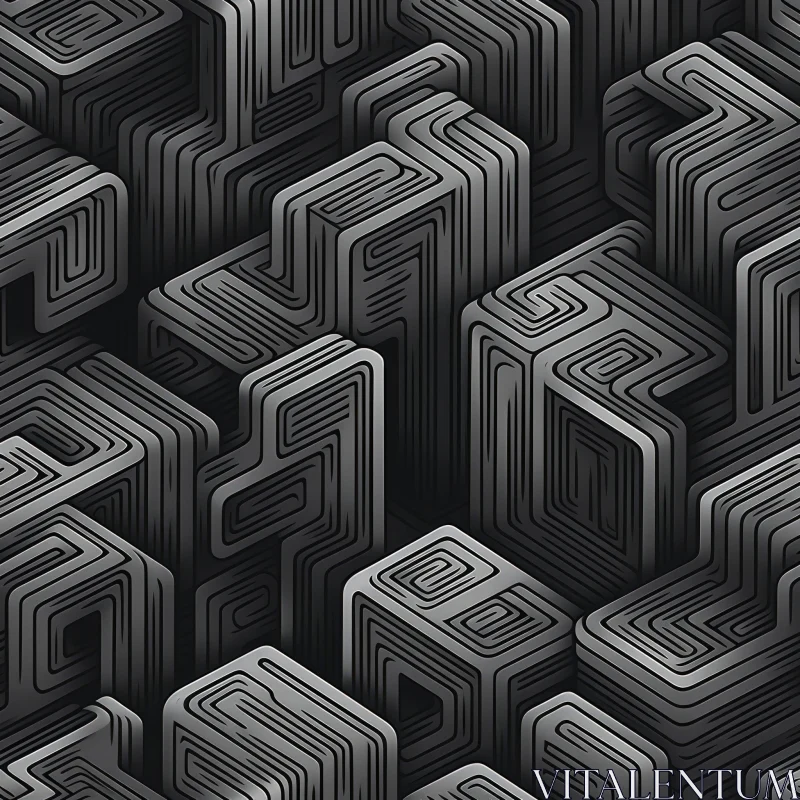 AI ART Gray Cubes Seamless Pattern - Intricate Design for Projects