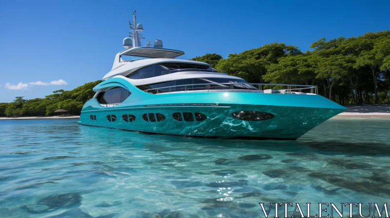 Luxury Yacht Anchored in Beautiful Bay AI Image