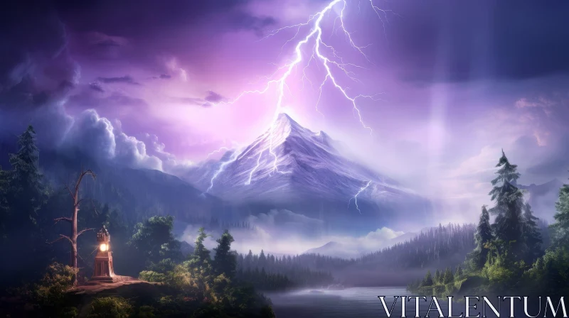 Mountain Lightning Storm Landscape - Nature Wonders AI Image