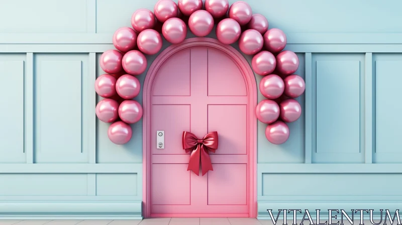 AI ART Pink Door with Balloons - Abstract 3D Render