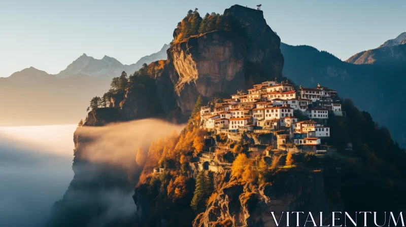 Serene Mountain Village Landscape AI Image