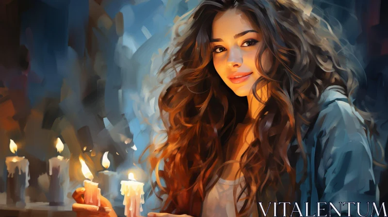 Serene Portrait of a Young Woman with Candles AI Image