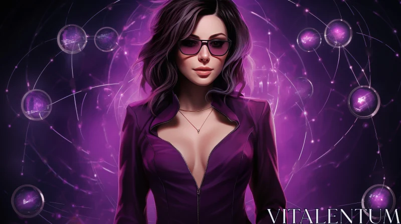 Serious Young Woman Portrait in Purple Suit AI Image