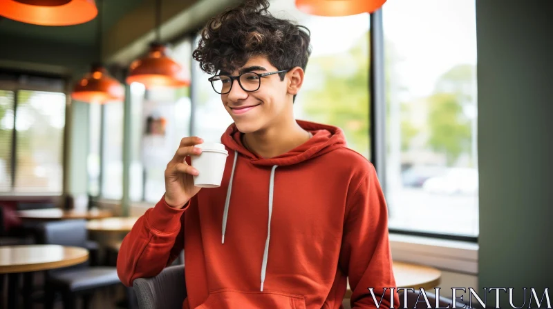 Smiling Young Man in Cafe Scene AI Image
