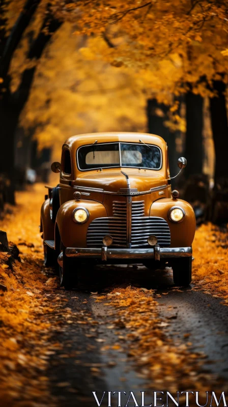 AI ART Vintage Yellow Pickup Truck in Forest