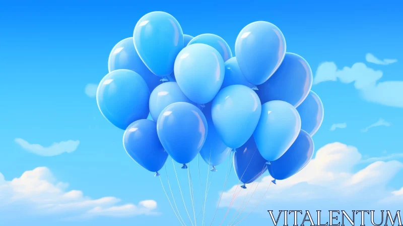 AI ART Whimsical Blue Balloons in Sky Composition