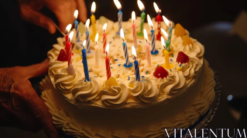 AI ART Birthday Cake with 21 Lit Candles - Close-up Image