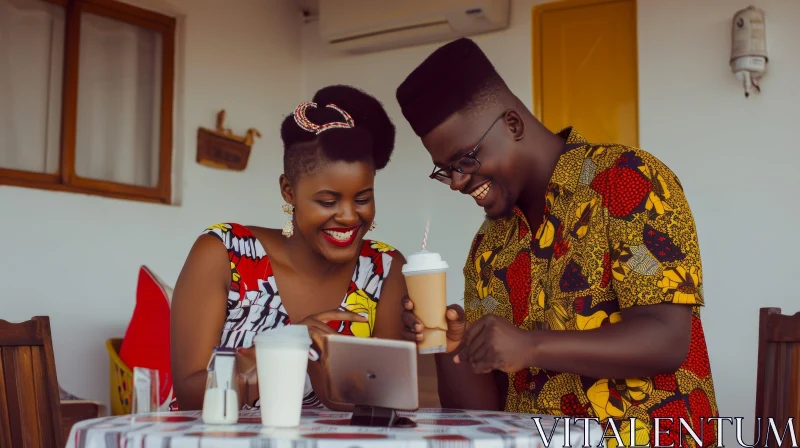 Captivating Image of a Smiling African Couple in a Cafe AI Image
