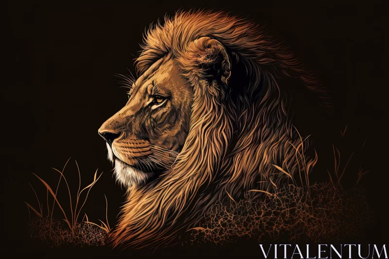 Captivating Lion Portrait on Black Background | Detailed Ink Illustrations AI Image