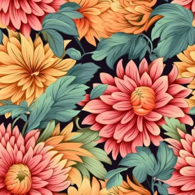 Chrysanthemum Floral Pattern - Dark Background