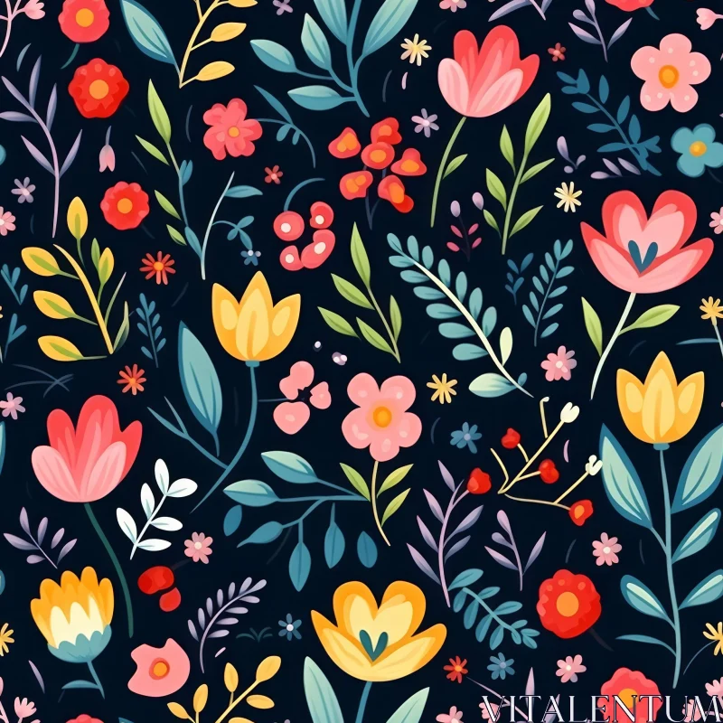 Dark Blue Floral Seamless Pattern AI Image