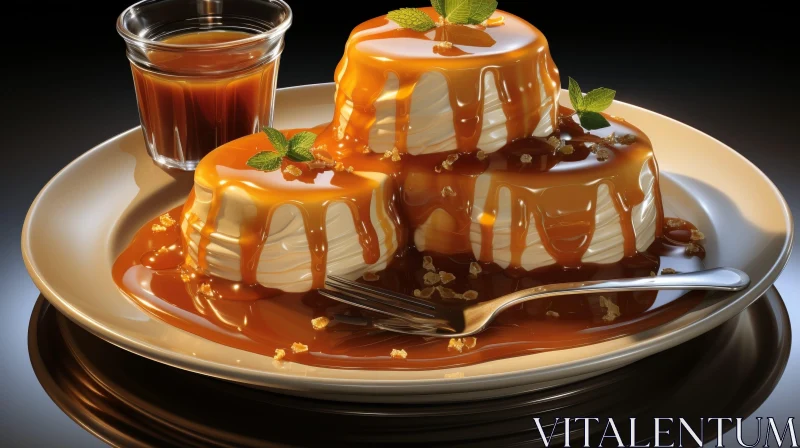 Delicious Cake Trio with Syrup on Plate AI Image