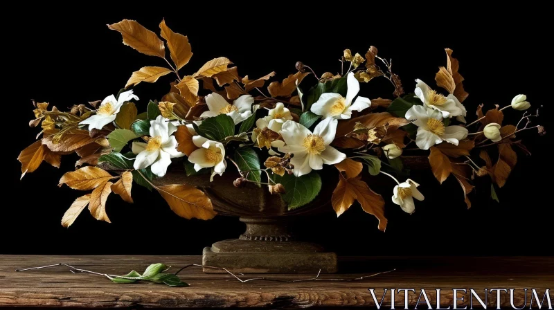 AI ART Exquisite Still Life of Flowers on a Wooden Table