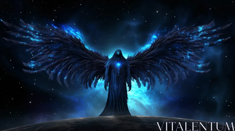 Fantasy Illustration: Eagle-Headed Creature in Starry Night AI Image