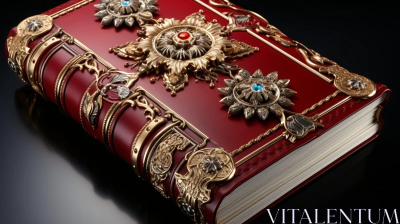 Intricate 3D Rendering of Ancient Book with Red Leather Cover AI Image