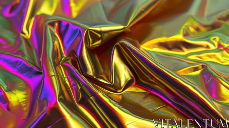 Iridescent Fabric Close-Up: Gold and Green Crumpled Textile AI Image