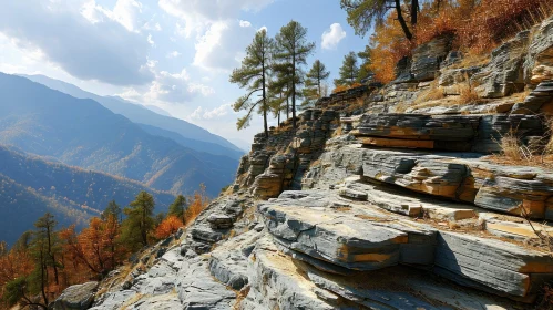 Majestic Rocky Cliff with Trees and Serene Valley
