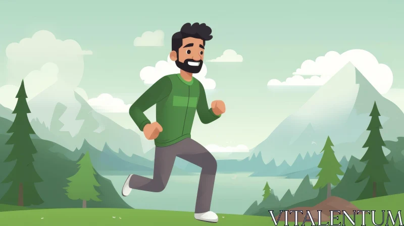 Man Running in Sportswear on Mountain Trail AI Image