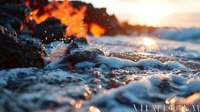 Molten Lava Meets the Ocean: A Captivating Encounter of Power and Beauty AI Image