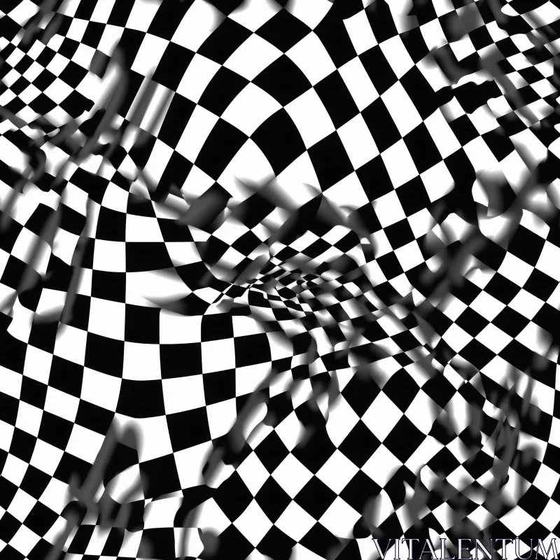 Monochrome Checkered Pattern with Optical Illusion Effect AI Image