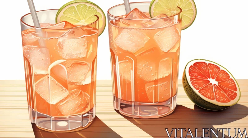 Refreshing Grapefruit Juice on Wooden Table AI Image