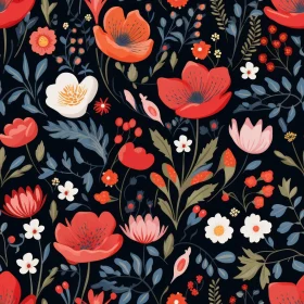 Vintage Floral Pattern on Dark Blue Background