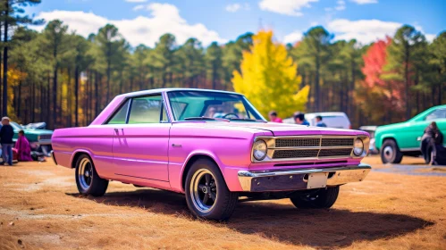 Vintage Pink Car on Field | 1966 Plymouth Satellite