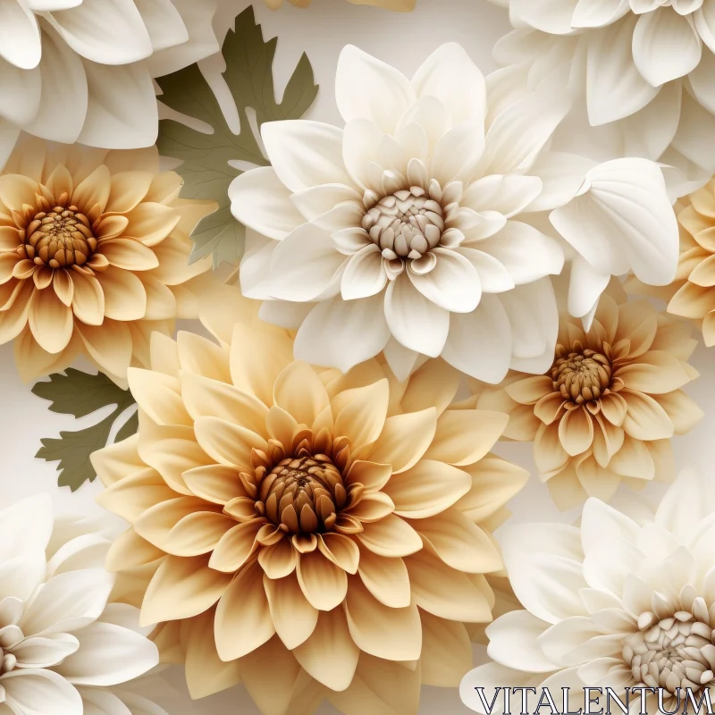 White and Yellow Dahlia Flowers Seamless Pattern AI Image