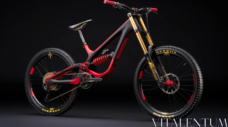Black and Red Mountain Bike with Carbon Fiber Frame AI Image