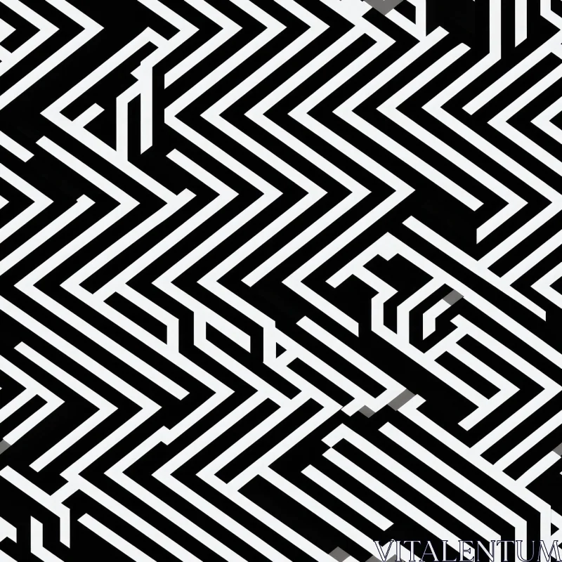 Black and White Geometric Pattern - Intriguing Maze Design AI Image